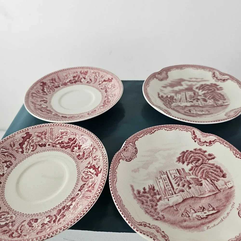 Johnson Bros Historic America Red Tea Cup & Saucer Mix SF Gold Rush Castle 8pc